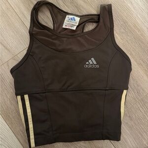 Adidas Olive Green Sports Top with Yellow Stripes